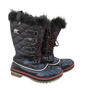 Sorel Tofino II Quilted Waterproof Snow Boots Black/Red Trim Women’s 7